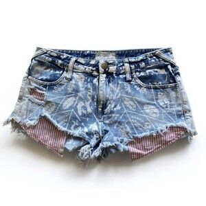 Free People 4th of July Shorts 28  Red White & Blue Cutoffs Distressed Stripes
